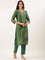 Green Tissue Printed Embroidery Three Piece Suit Set