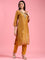 Mustard Tissue Printed Embroidery Three Piece Suit Set