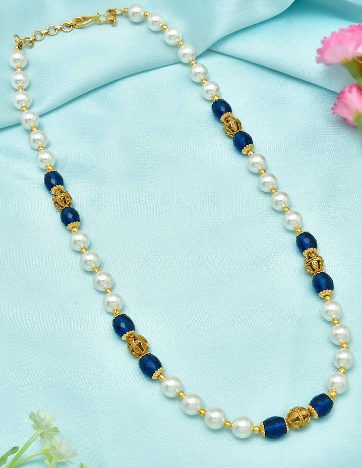 Designer Pearls and Navy Blue Beads Mala