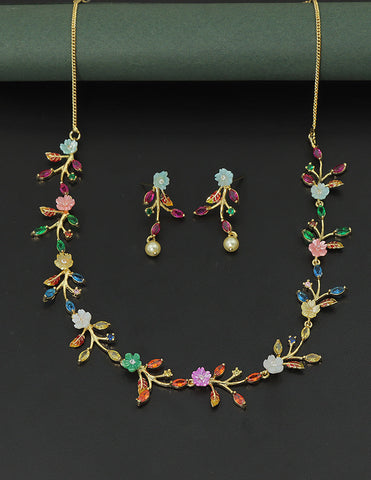 Designer Zirconia Garden Glow Multi-Stone Necklace Set