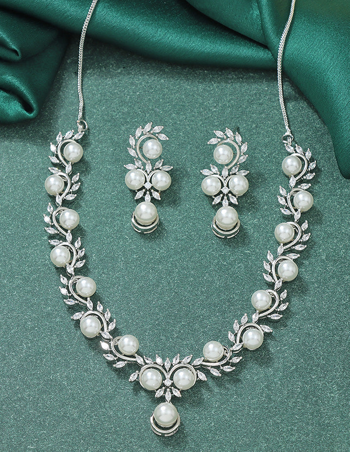 Designer Zirconia Pearl Necklace Set