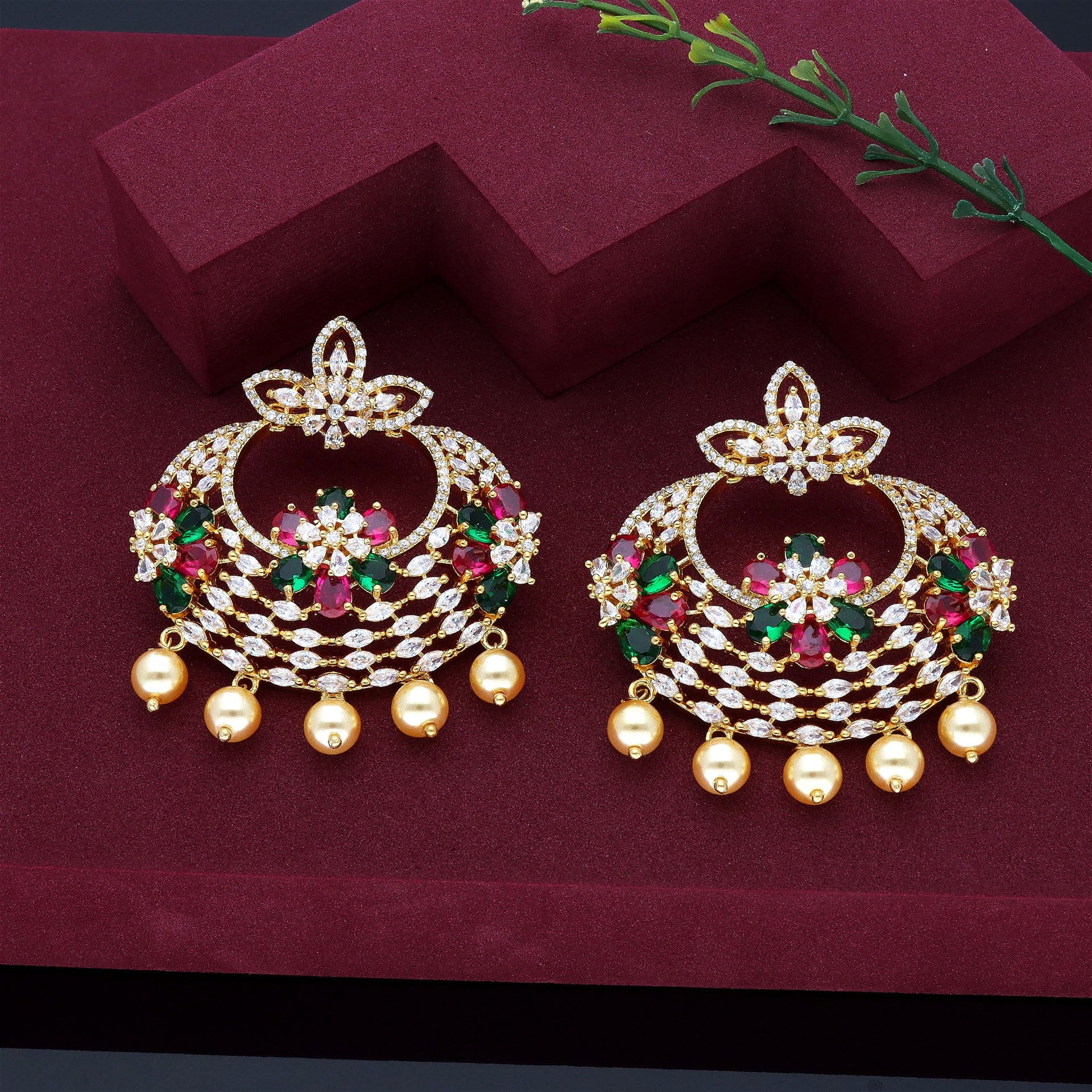 Fancy Zirconia Chandbali Earrings