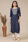 Blue Relaxed Fit Embroidered Yoke A-line Denim Kurta