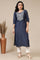 Blue Relaxed Fit Embroidered Yoke A-line Denim Kurta