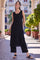 Black Solid Textured Rayon Sleeveless Straight Kurta