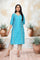 Blue Bandhani Printed Straight Rayon Kurta with Lace