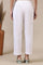 White Solid Cotton Blend Trouser Pants in Mid-Rise