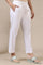 White Solid Cotton Blend Trouser Pants in Mid-Rise