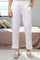 White Solid Cotton Blend Trouser Pants in Mid-Rise