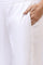 White Solid Cotton Blend Trouser Pants in Mid-Rise