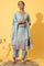 Aqua Green Jacquard Embroidered Straight Kurta, Palazzo and Dupatta Set