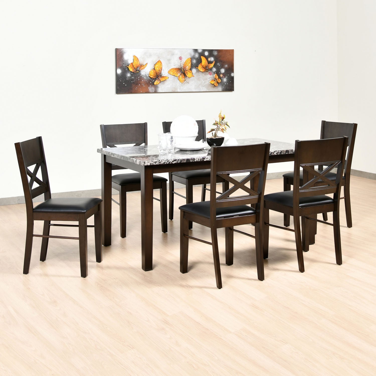 Adrian 6 Seater Dining Set (Dark Walnut)