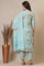 Blue Floral Printed Cotton Blend Straight Kurta, Palazzos and Dupatta Set