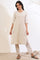 Beige Printed Cotton Blend Straight Kurta & Trousers Set