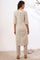 Beige Printed Cotton Blend Straight Kurta & Trousers Set