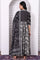 Black Abstract Printed Hand Work Flared Kurta, Leggings and Dupatta Set