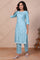 Blue Embroidered Straight Rayon Kurta with Trouser Set