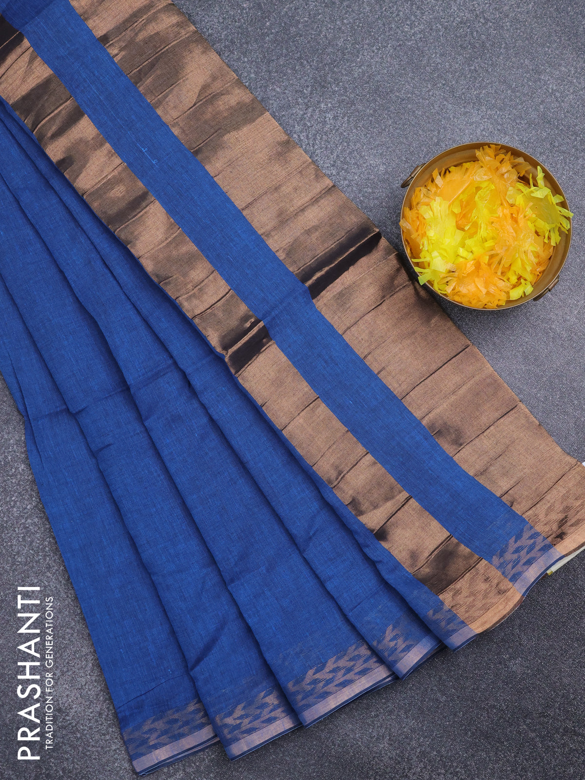 Bengal soft cotton saree cs blue with plain body and zari woven border