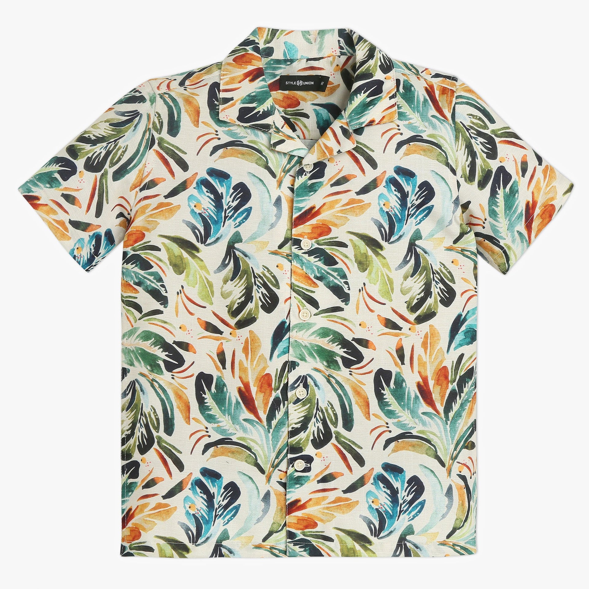 Boys Half Sleeve Camp Collar Printed Shirt