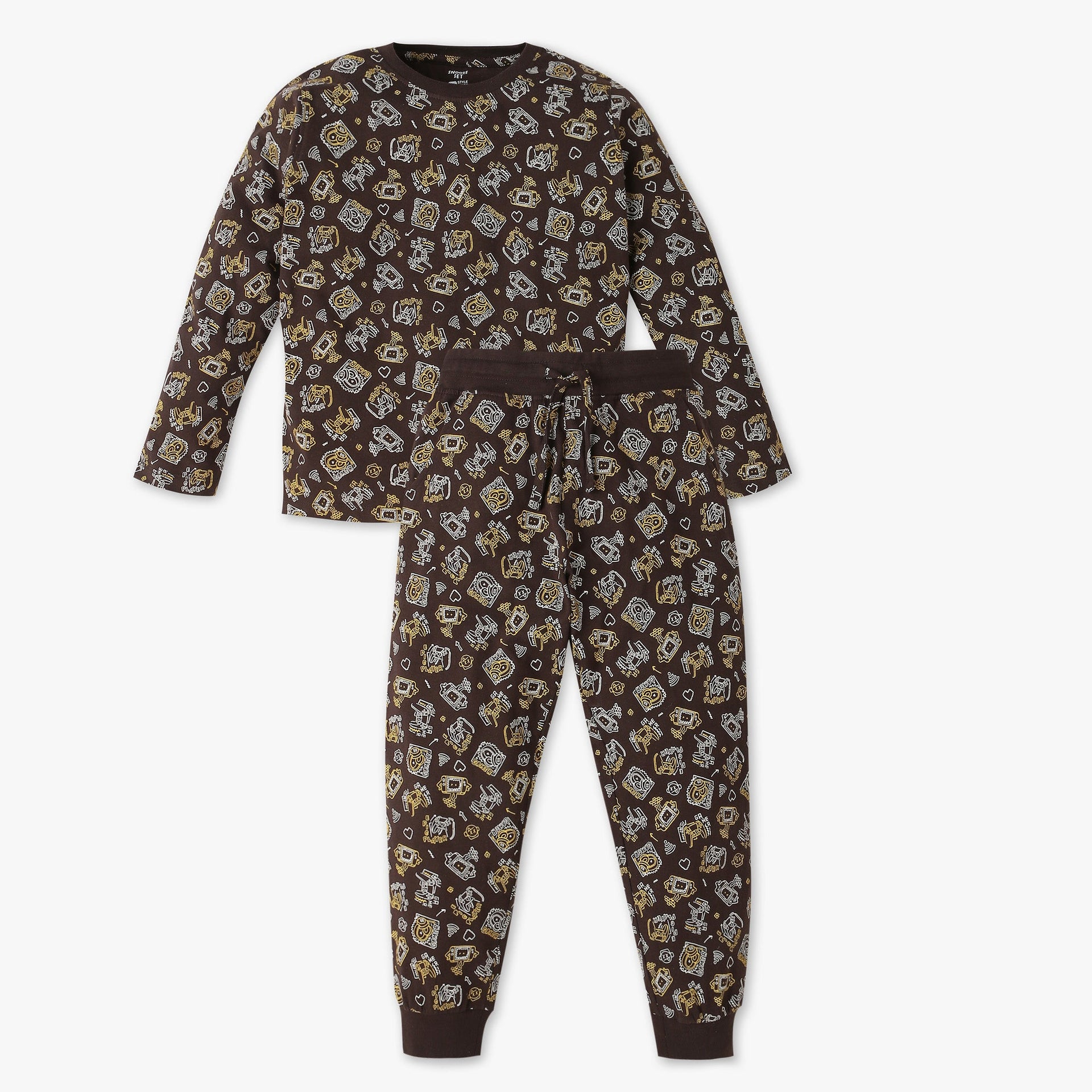 Boys All Over Print Crew Neck  T-Shirt With Trackpant Sleepwear Set