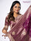 Banarasi munga silk saree purple with allover silver & gold zari weaves and zari woven lace border