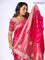 Banarasi munga silk saree pink with allover silver & gold zari weaves and zari woven lace border