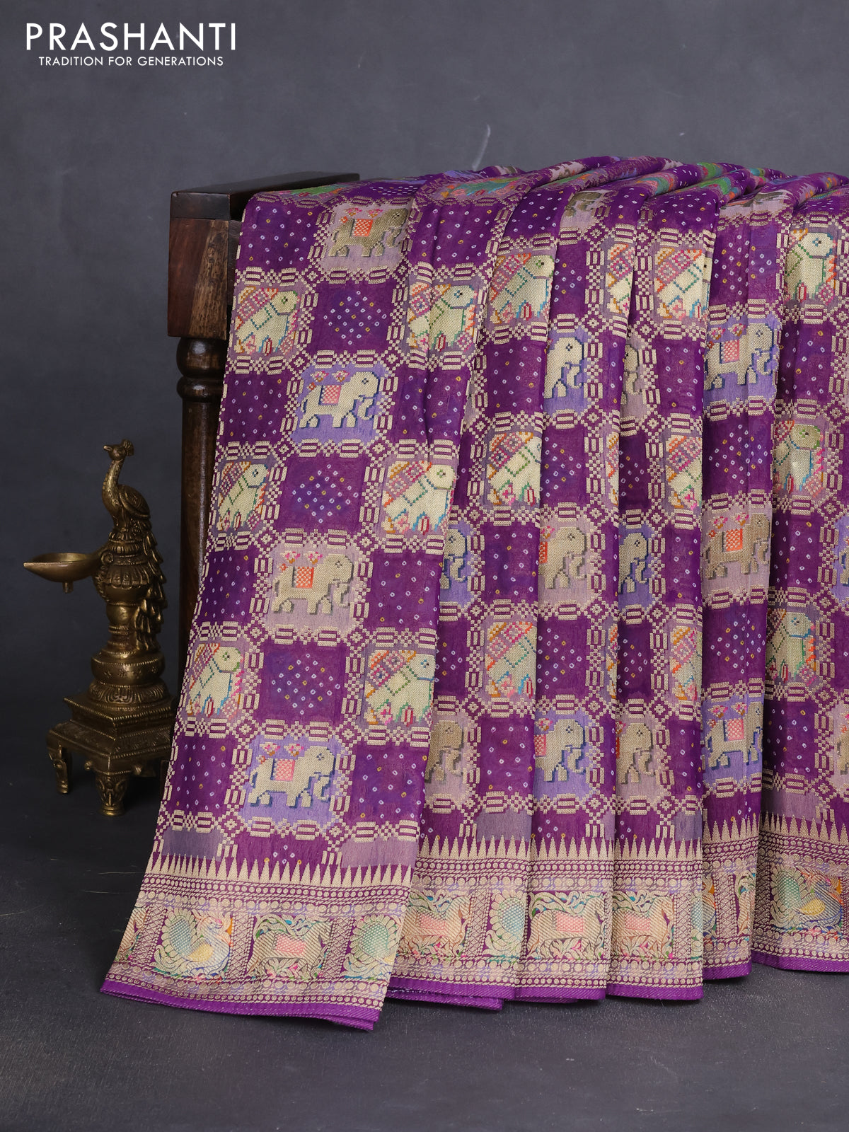 Banarasi georgette saree purple with bandhani prints & mina weaves