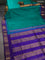 10yards pure silk saree green and blue with plain body and temple design zari woven border