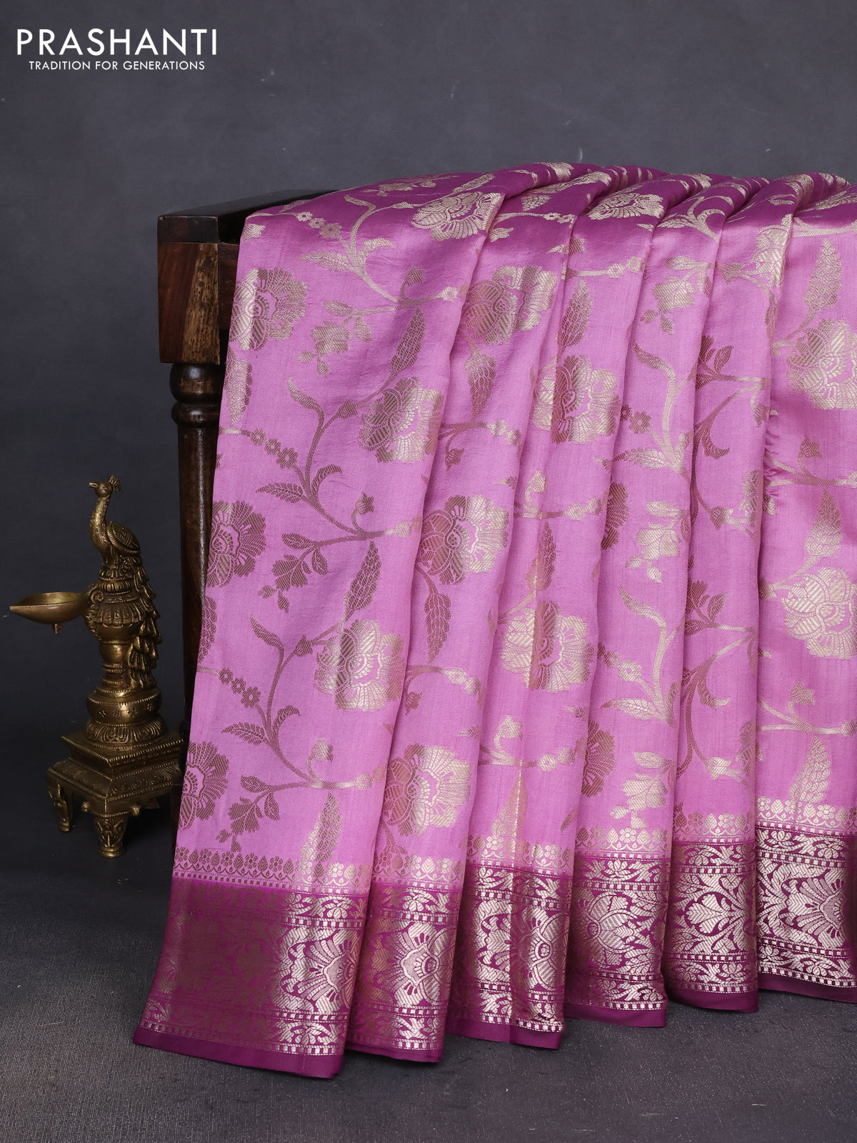 Chiniya silk saree mauve pink and wine shade with allover zari weaves and zari woven border