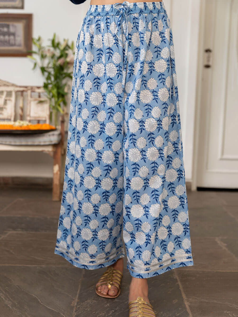 Blue Lily Cotton Palazzo Pants