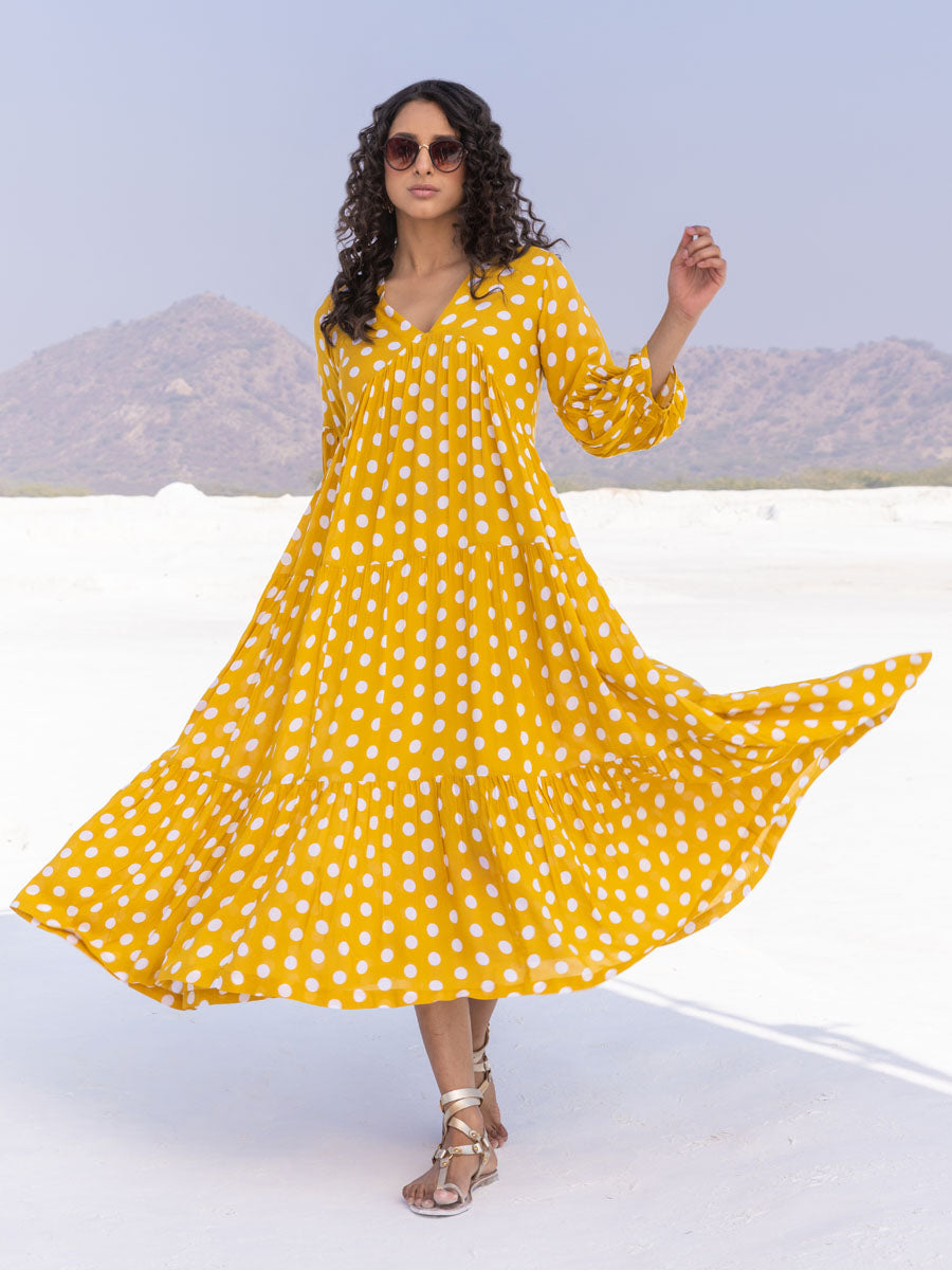 Bonjour Yellow Polka Modal Maxi Dress