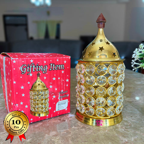 Crystal Diya Brass, Gift Item, Lighting Lamp, Diwali Diya, Deepam (Set of 10)