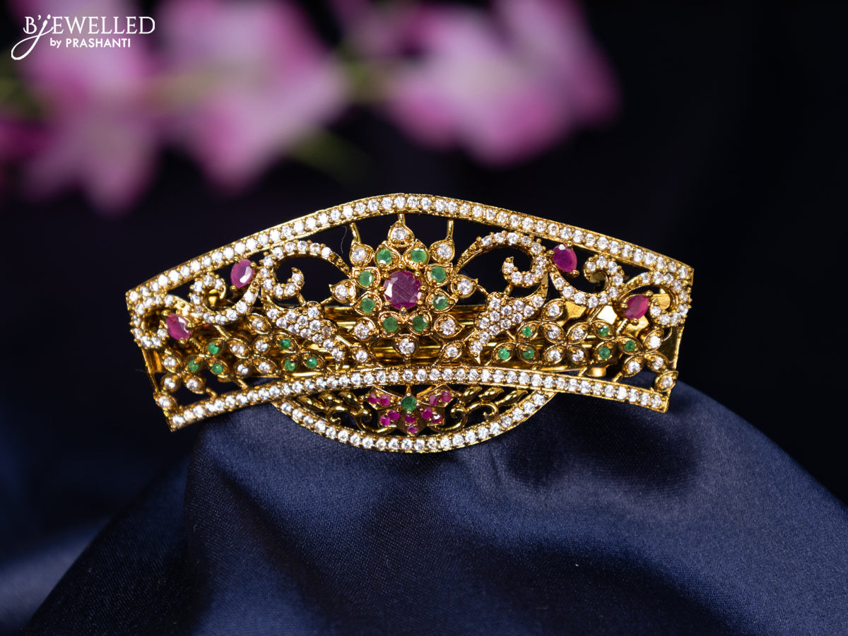 Antique hair clip medium size with kemp and cz stones