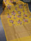 Banarasi tussar silk saree yellow with allover floral digital prints and banarasi style border