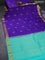 Pure kanchipuram silk saree deep violet and teal green with zari woven buttas and zari woven border