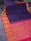 Pure kanchipuram silk saree dark blue and pink with allover zari weaves and long zari woven korvai border