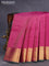 Pure kanchipuram silk saree purple and green with allover zari checks & buttas and long zari woven border