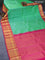 Pure kanchipuram silk saree teal green and pink with allover zari checked pattern and long zari woven korvai border