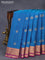 Pure kanchipuram silk saree peacock blue and magenta pink with zari woven buttas and zari woven border