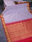 Pure kanchipuram silk saree grey shade and red with allover checked pattern and zari woven korvai border