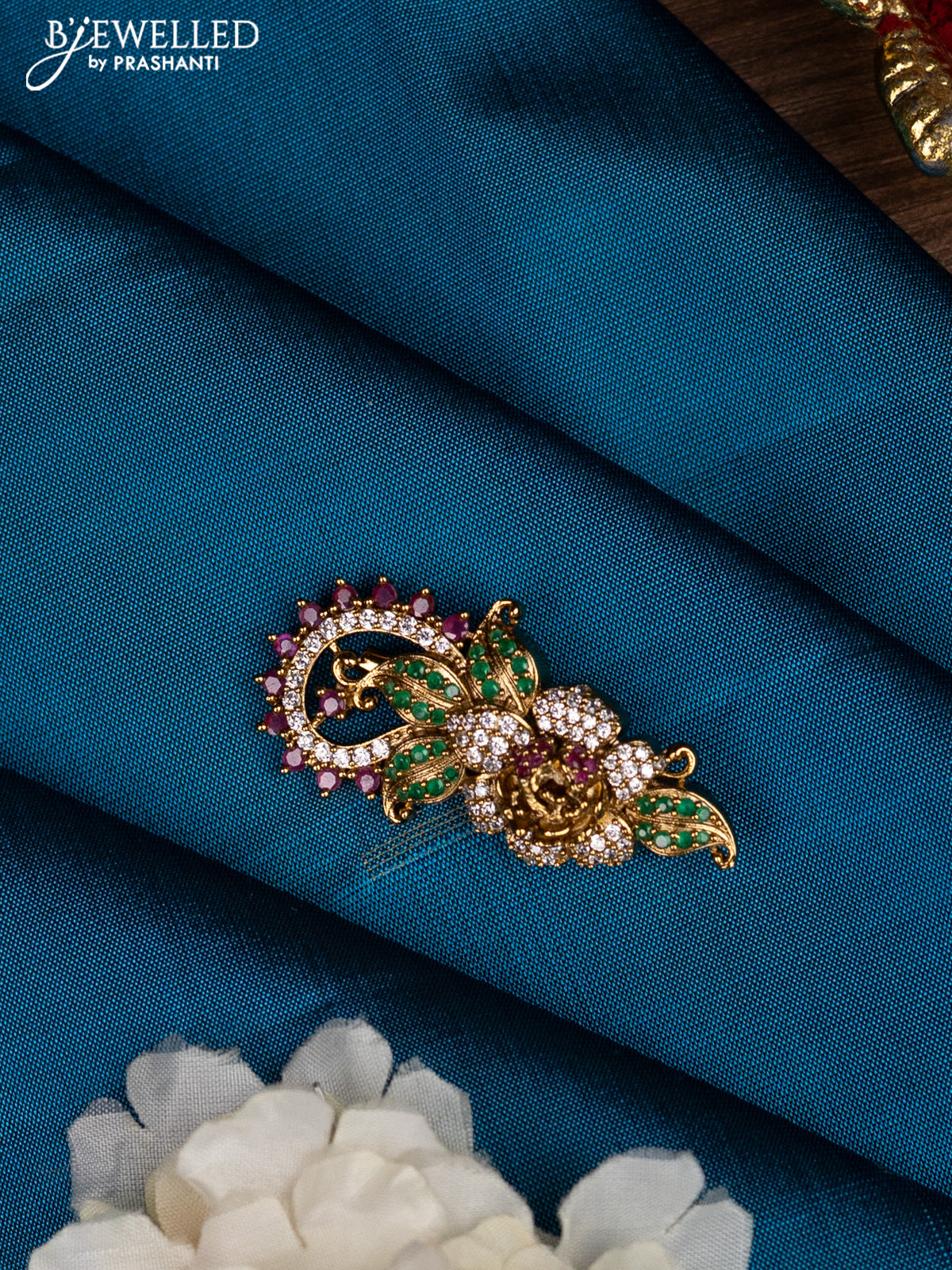 Antique saree pin with kemp and cz stones