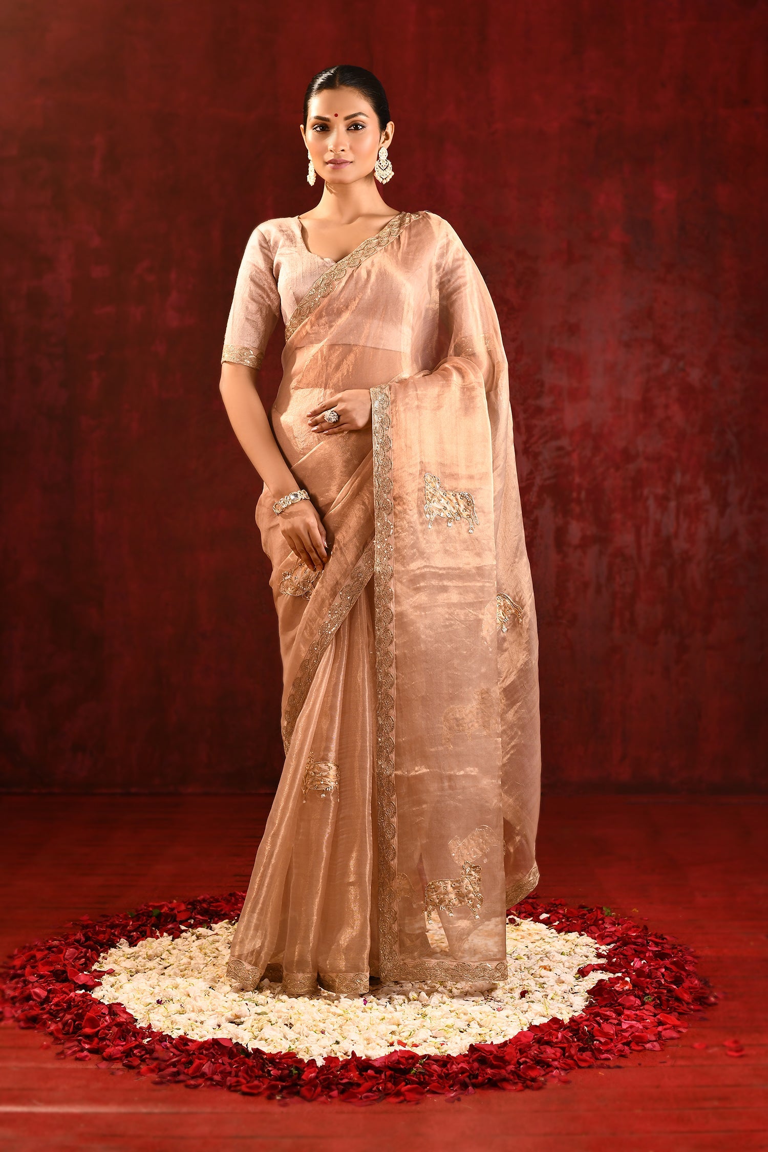 Light Beige Embroidered Tissue Gomatha Saree