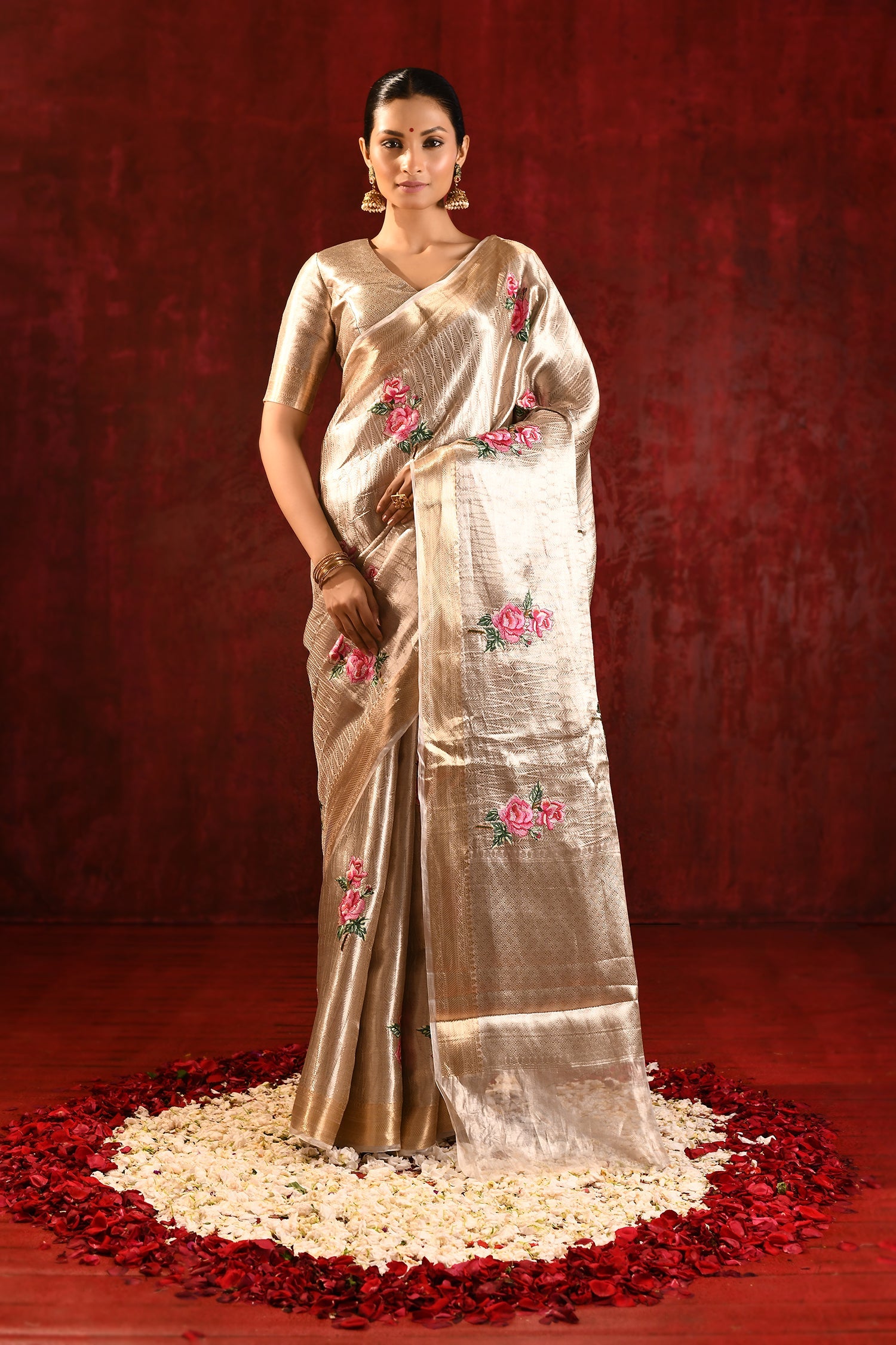 Jewel Gold Floral Tissue Embroidered Saree
