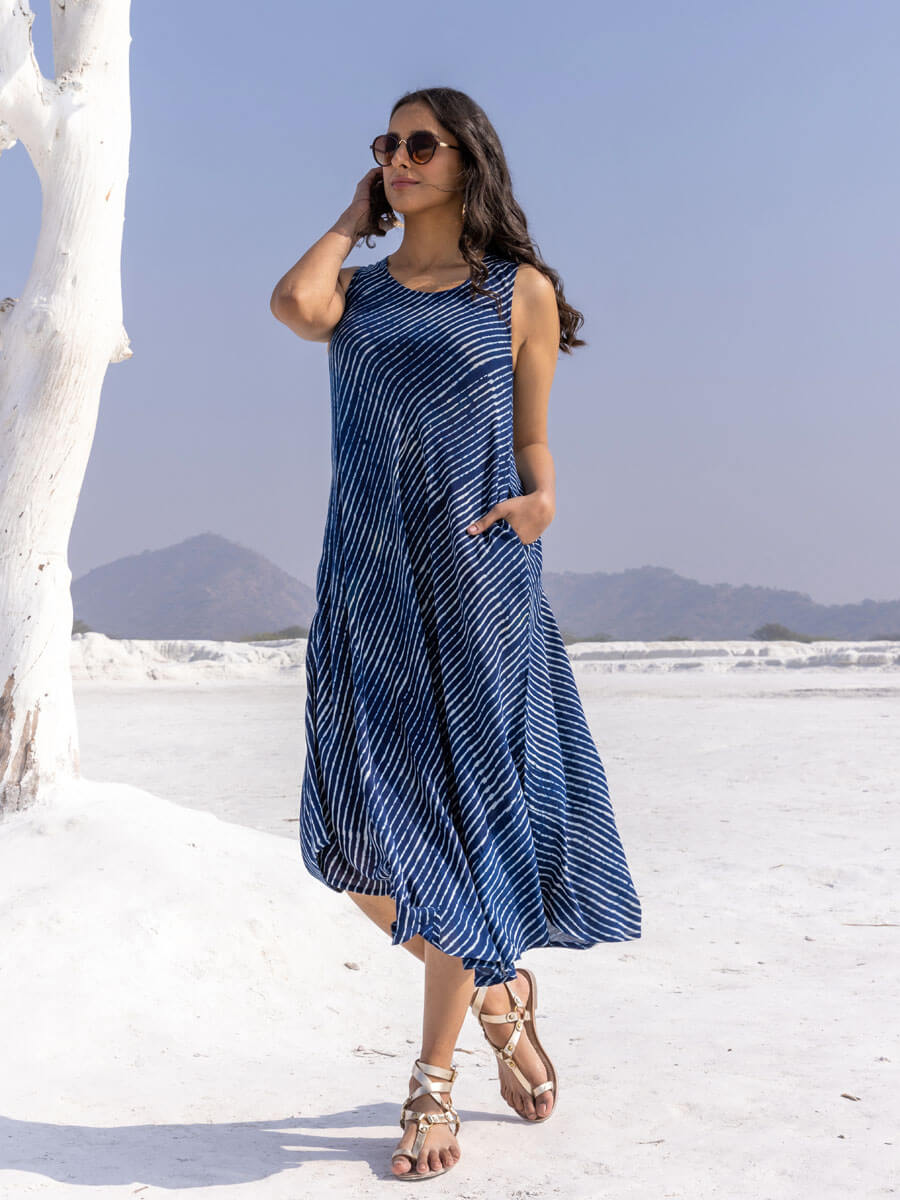 Moon Indigo Asymmetrical Sleeveless Dress
