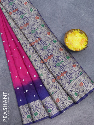 Bandhani saree pink and blue with allover bandhani prints and banarasi style border