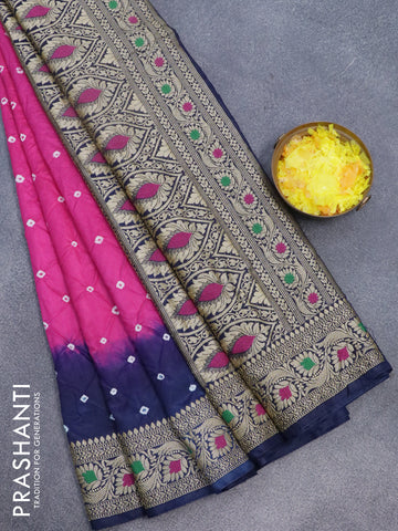 Bandhani saree pink and blue with allover bandhani prints and banarasi style border