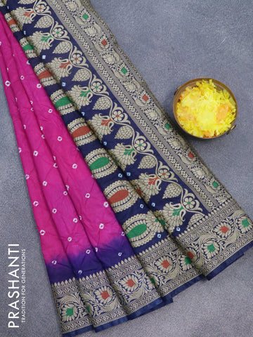 Bandhani saree pink and blue with allover bandhani prints and banarasi style border