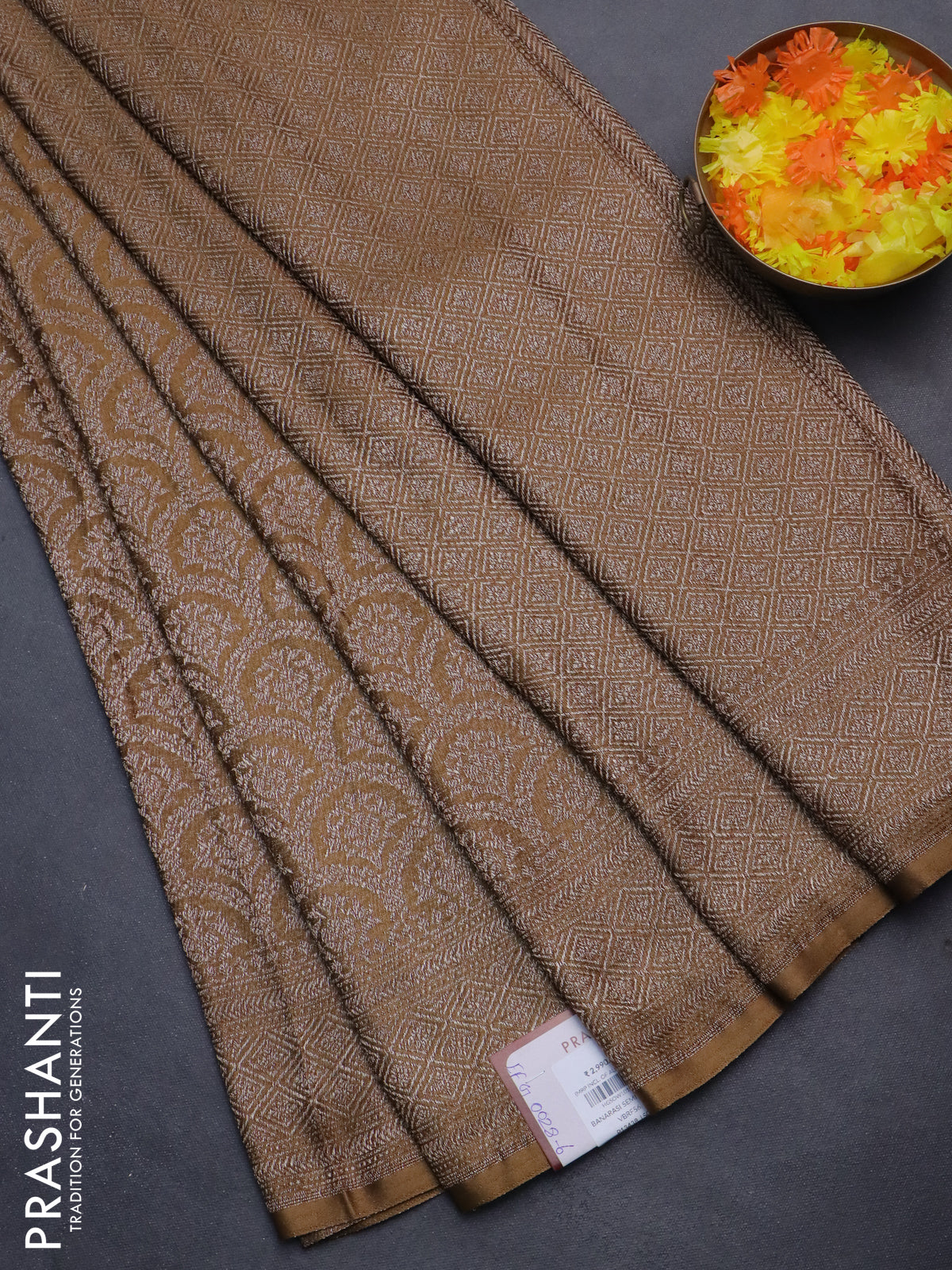 Banarasi semi crepe saree miltary green with allover thread & zari woven brocade weaves and woven border