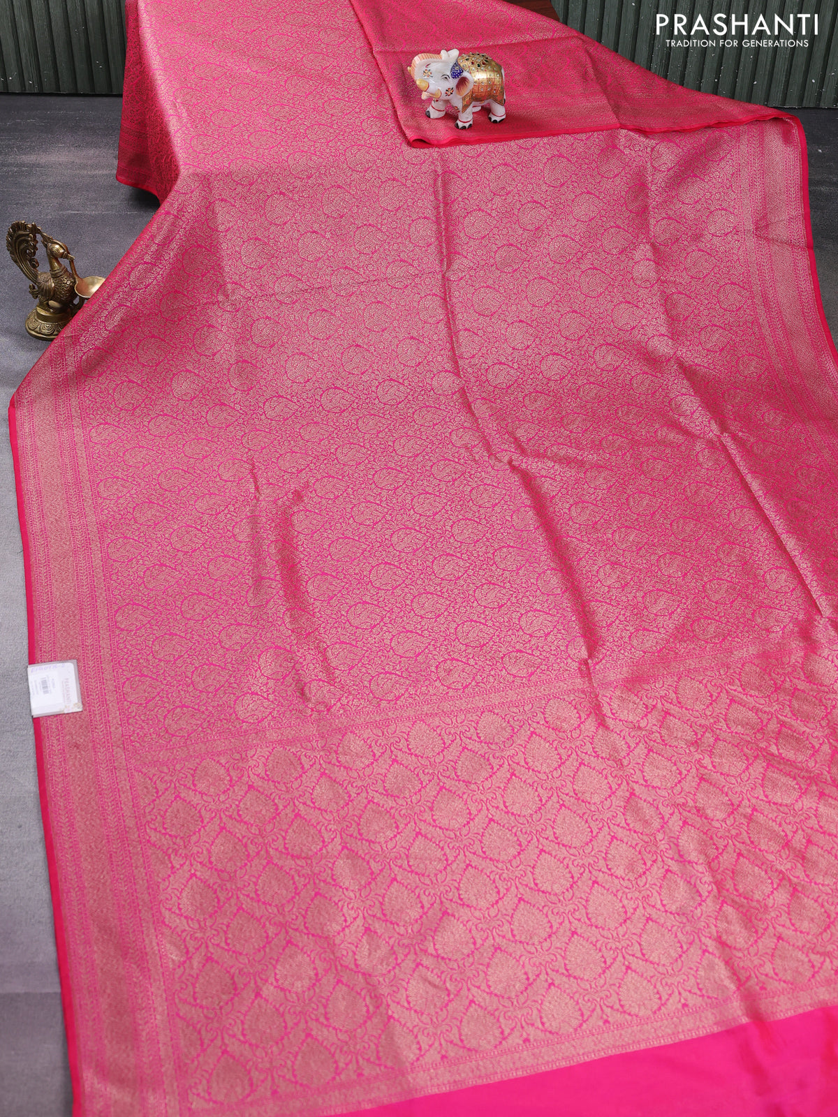 Banarasi semi silk saree pink with allover thread & zari weaves and woven border