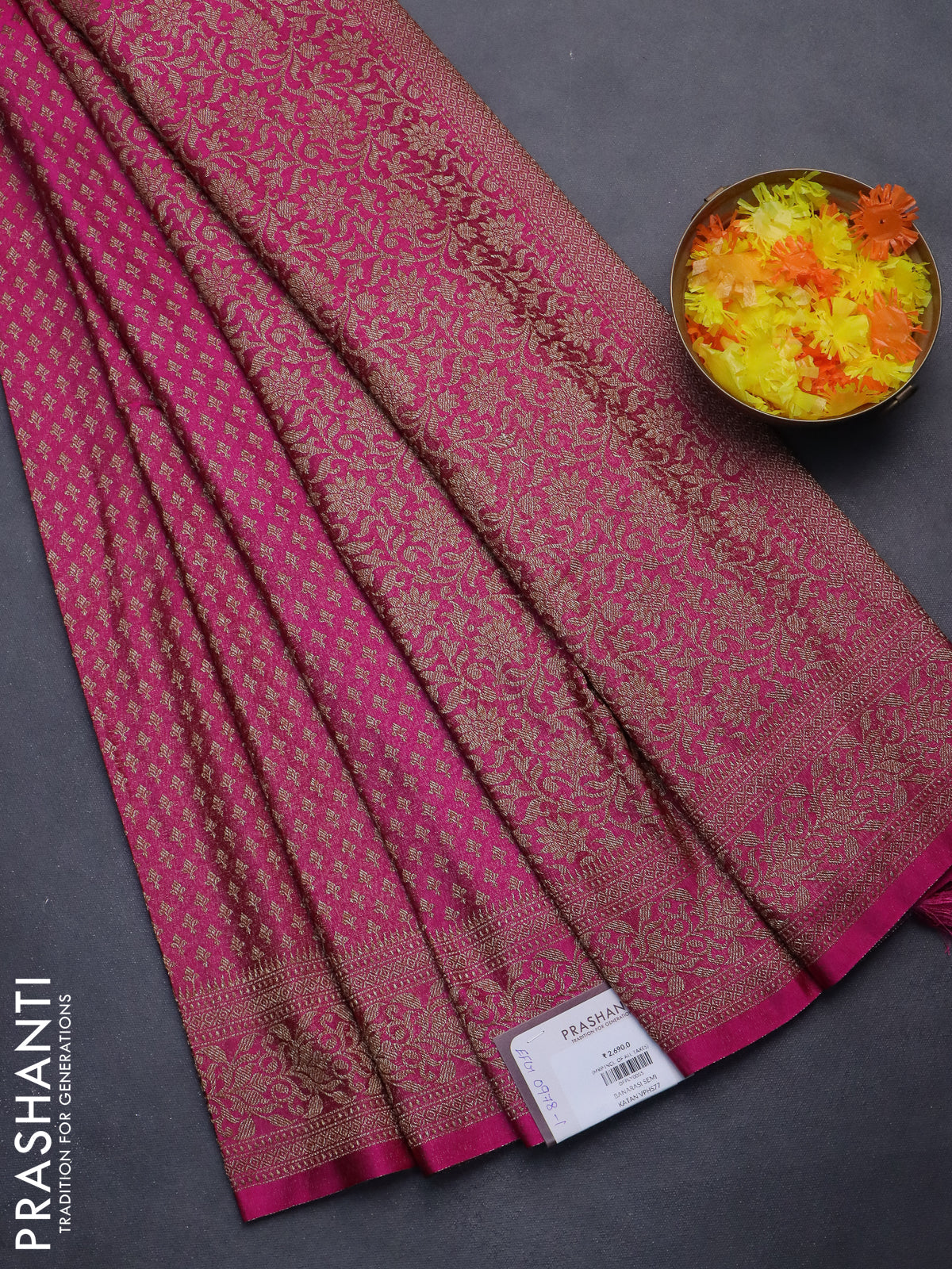 Banarasi semi silk saree pink with allover thread & zari woven butta weaves and woven border